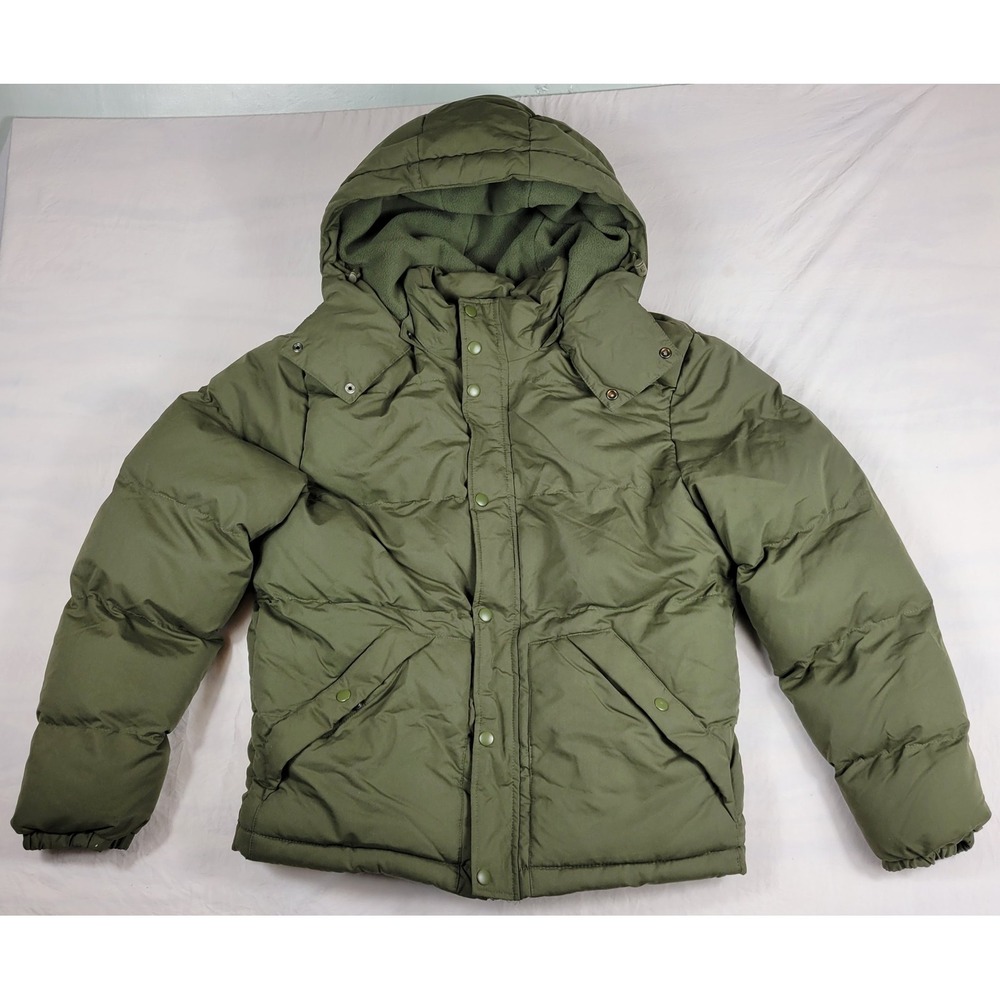 St Johns Bay Mens NWT Water Resistant Puffer Jacket Removable Hood Olive Grove M